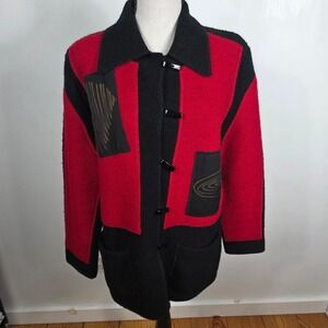 South Wool Red‎ Black Patchwork Pure New Wool SZ S